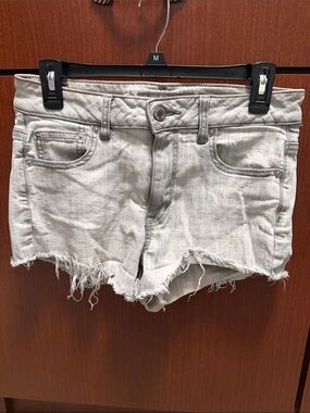 American Eagle Outfitters Light Gray Distressed Denim Shorts